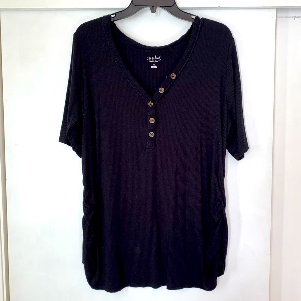 Black Ribbed Henley Maternity Top